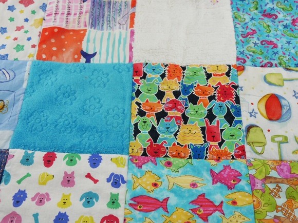 Handmade 48 X 32  Baby Girl Boy Quilt Crib Blanket Yellow Rainbow - Picture 6 of 10